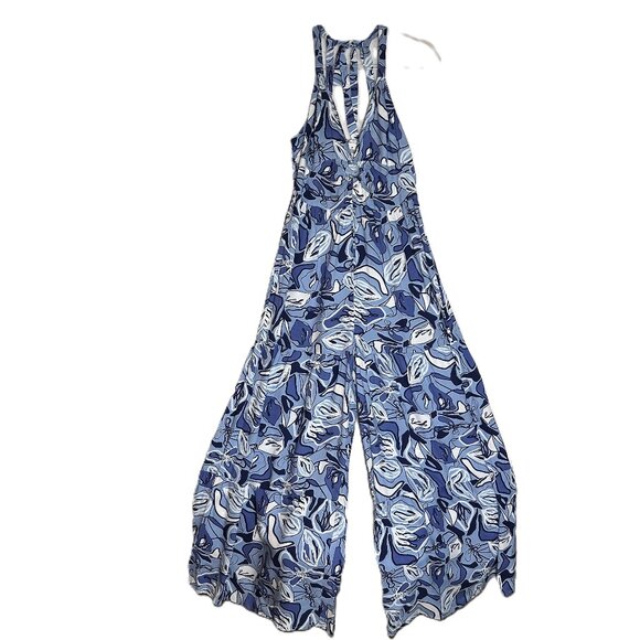 Sincerely Jules Jumpsuit Women's Medium Blue White Floral Wide Leg Abstract - Picture 5 of 11